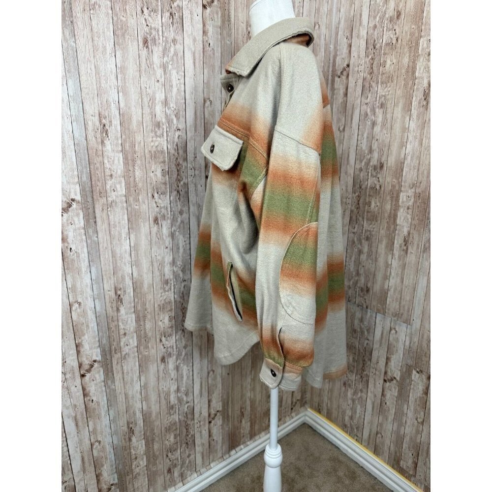 Free People Printed Ruby Shacket Long Sleeve Distressed Mazipan Combo XS - Picture 9 of 15